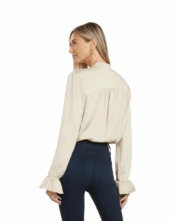 MAYA TUXEDO PLEATED BLOUSE GOLD -Trish Scully 185 2