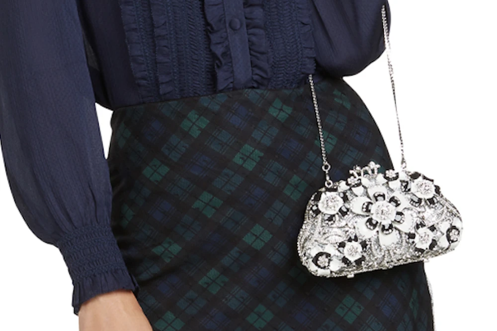 BLACK & WHITE FLORAL RHINESTONE CLUTCH 7 BLACK & WHITE FLORAL RHINESTONE CLUTCH - Image 5