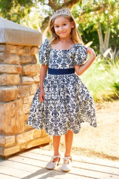 ARIELLE DRESS NAVY DAMASK -Trish Scully DSC02571