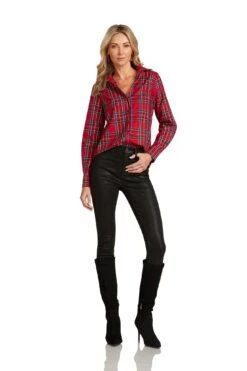 MARCELINE BUTTON-DOWN ROYAL STEWART TARTAN -Trish Scully MargotBlouseRoyalStewartTartan 0521 WEB