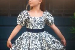 ARIELLE DRESS NAVY DAMASK -Trish Scully ariellenj2