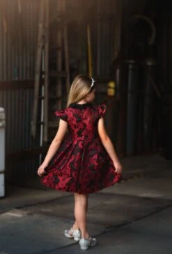 EVANGELINE DRESS CRIMSON JACQUARD -Trish Scully evangelinecrimnew3