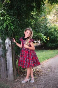 EVANGELINE DRESS ROYAL STEWART TARTAN -Trish Scully evangelinerstew4